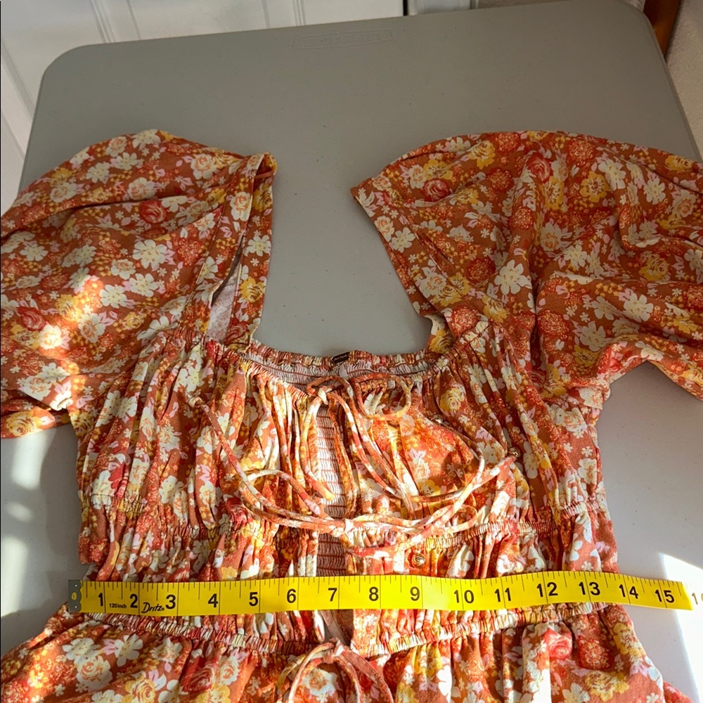 Free People Orange & Cream Smocked Romper Size Medium - Picture 11 of 16